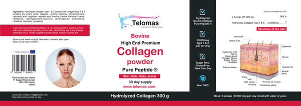 POWDER BOVINE COLLAGEN Pure Peptide + Hyaluronic Acid + Vitamin C 300g